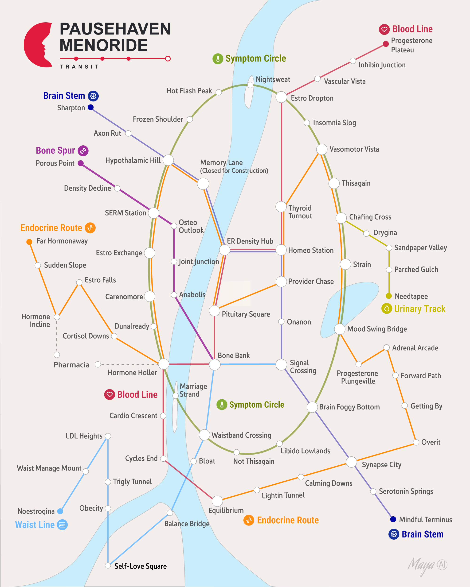 Maya's Pausehaven Menoride transit map